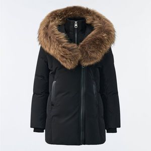 Mackage Black Puffer Jacket with Brown Fur Trim